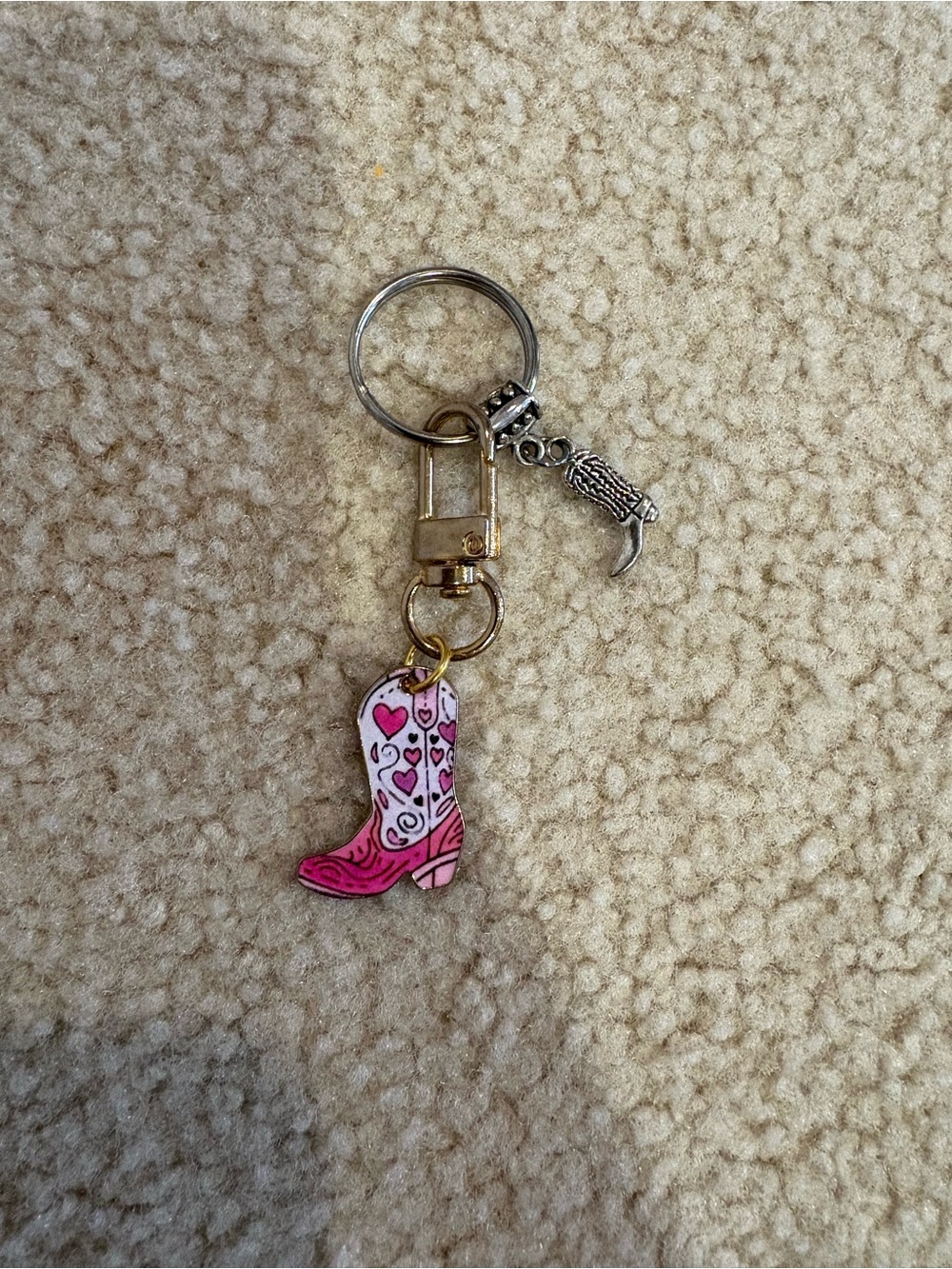Pink Cowboy Boot Keychain Charm - Women Accessories